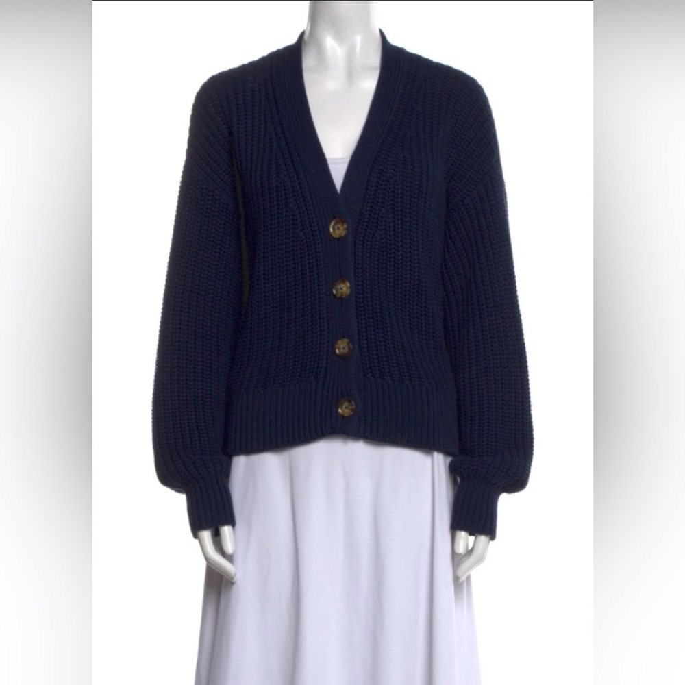 LA LIGNE Navy Shaker Knit Oversized 100% Cotton Button Cardigan XS